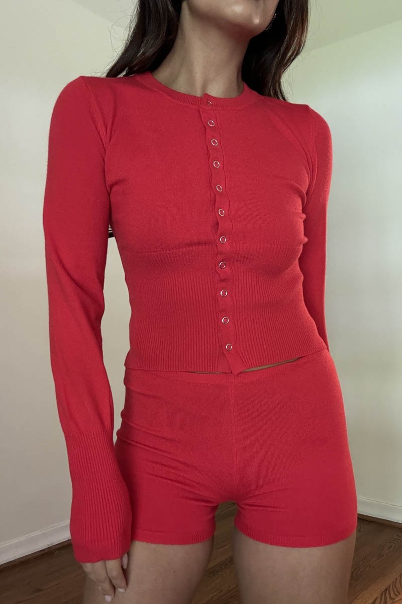 Susie Knit Button Up Cardigan Shorts Set