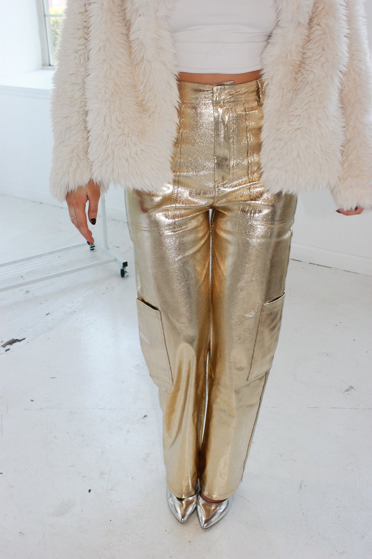 'Gaia' Metallic Gold Cargo Pants