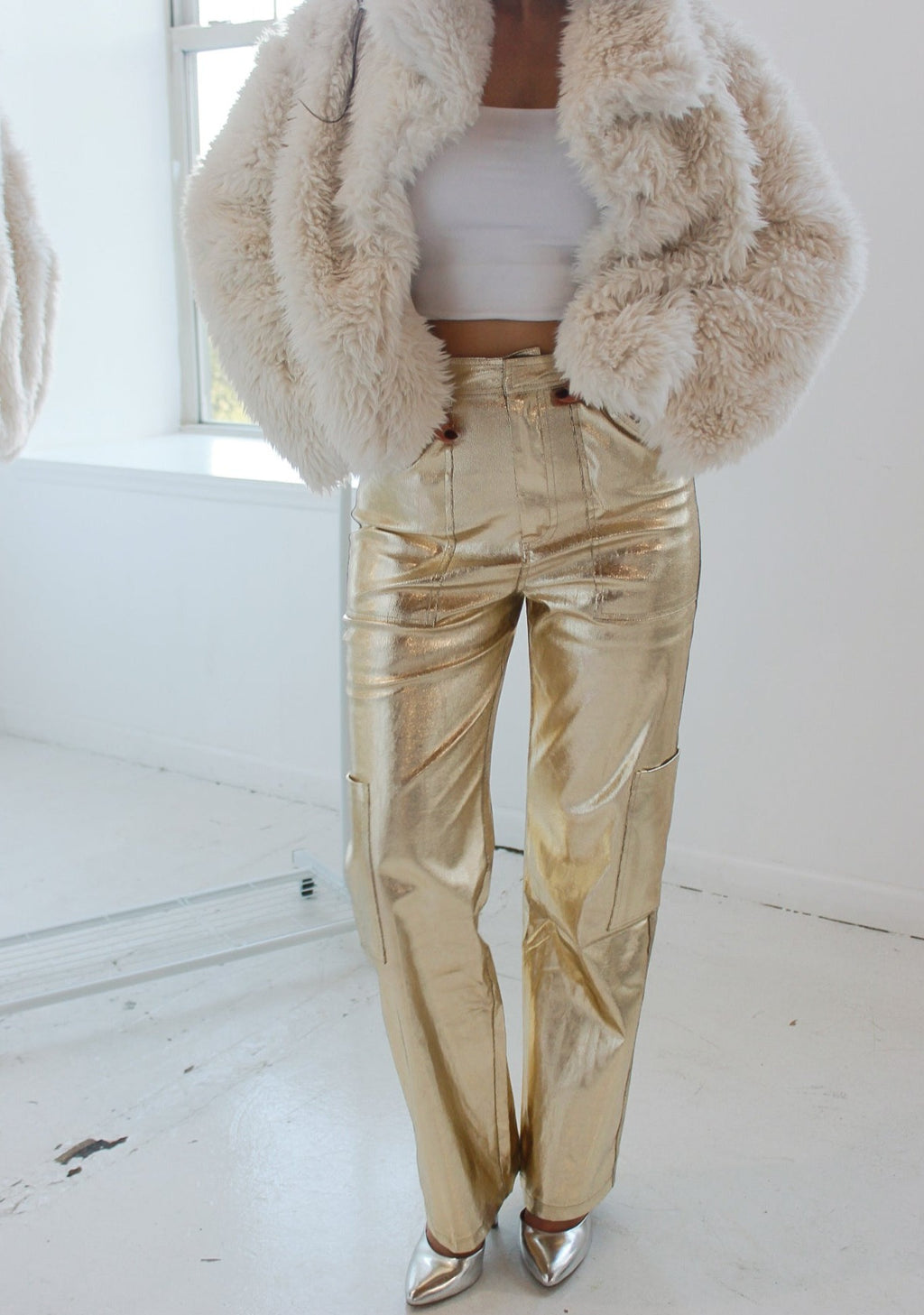 'Gaia' Metallic Gold Cargo Pants