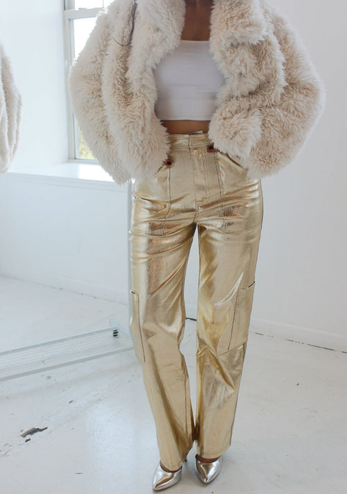 'Gaia' Metallic Gold Cargo Pants