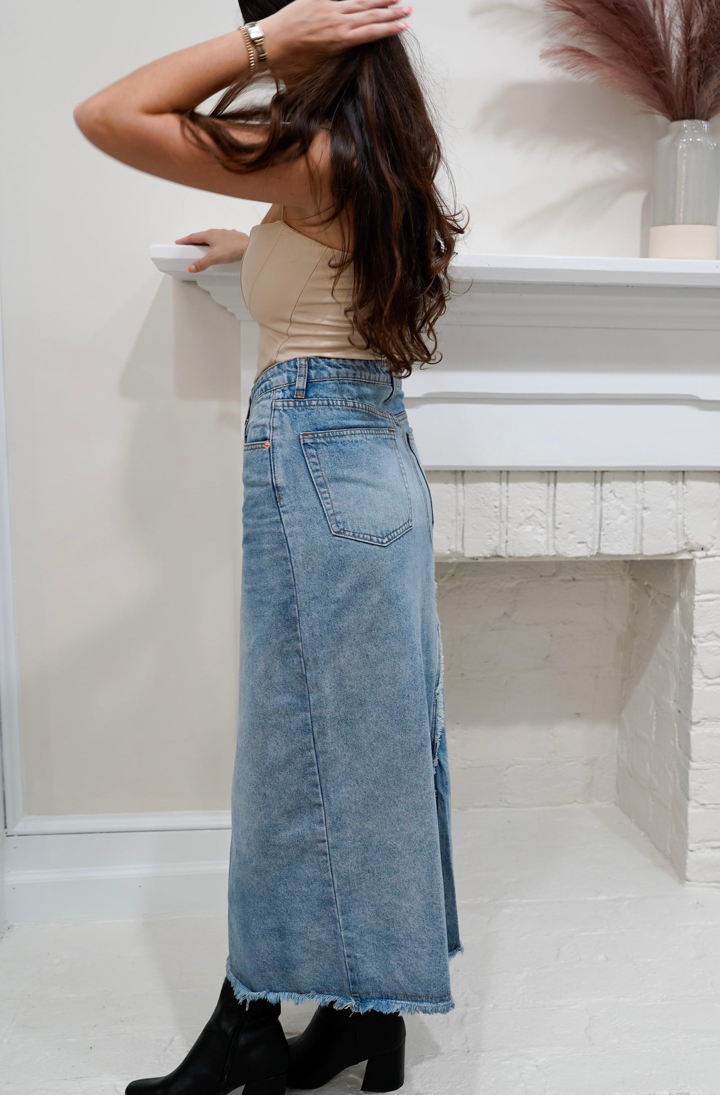 'Phoebe' Crossover Maxi Denim Skirt