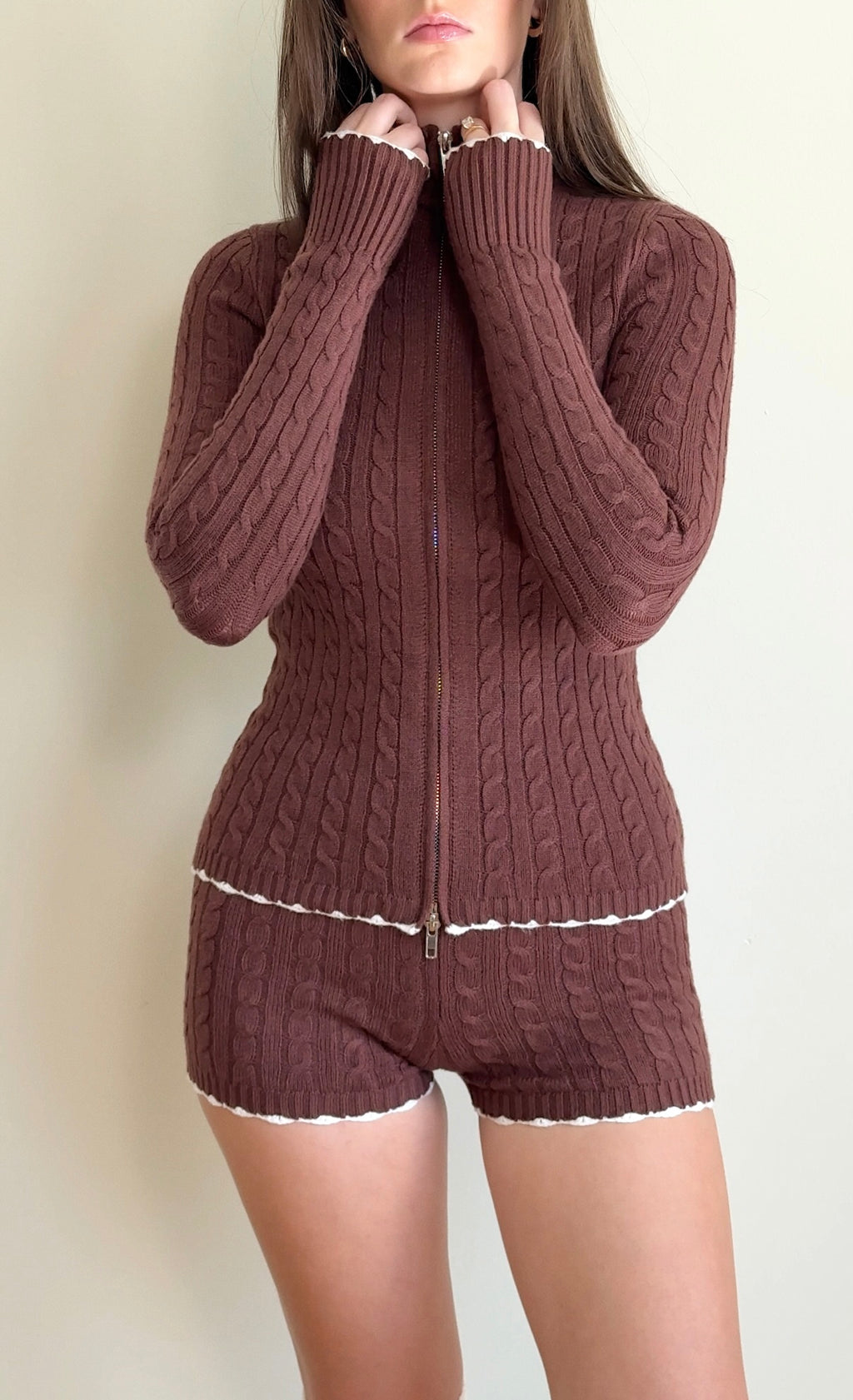 Coffee Break Cable Knit Mini Shorts