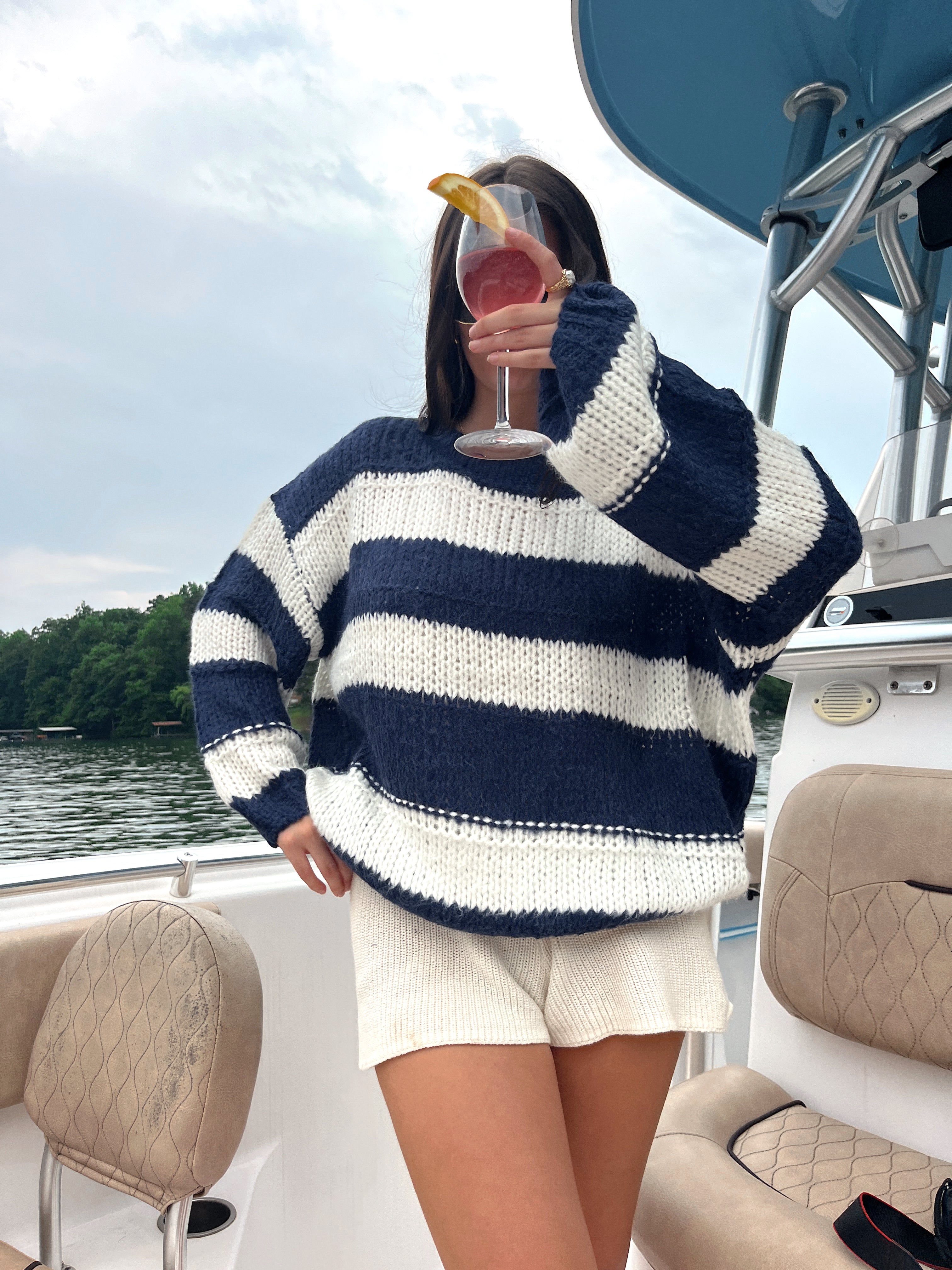 Nantucket Cable Knit Sweater - Navy