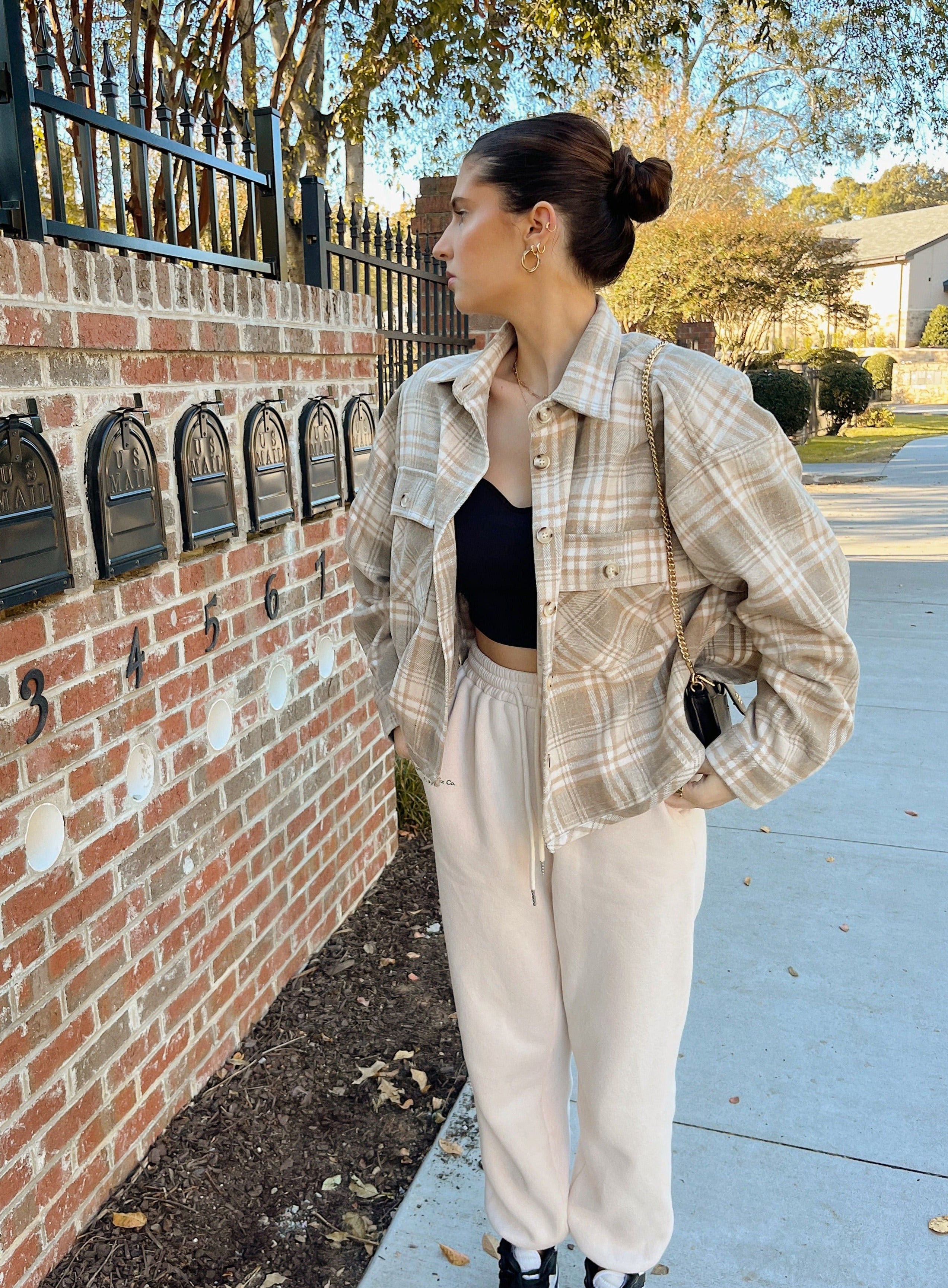 Melrose Plaid Jacket - Taupe